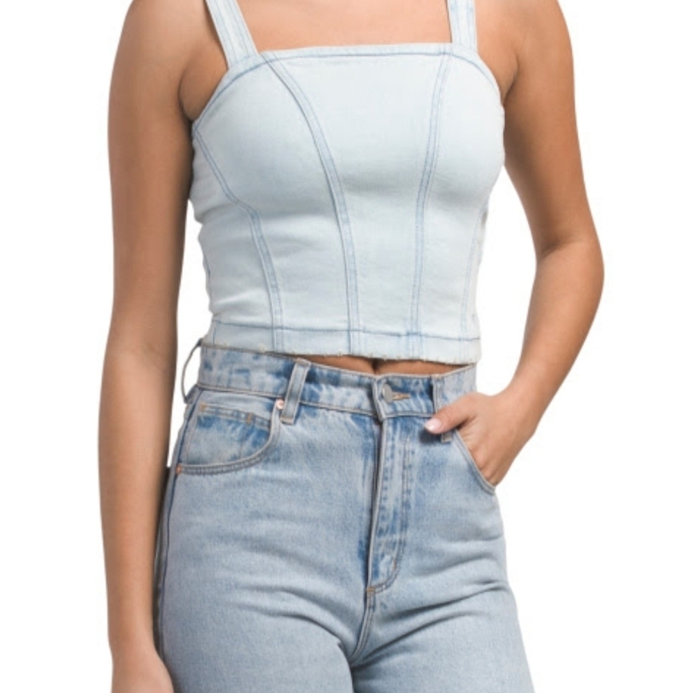 Stylish Light Blue Women's Denim Crop Top